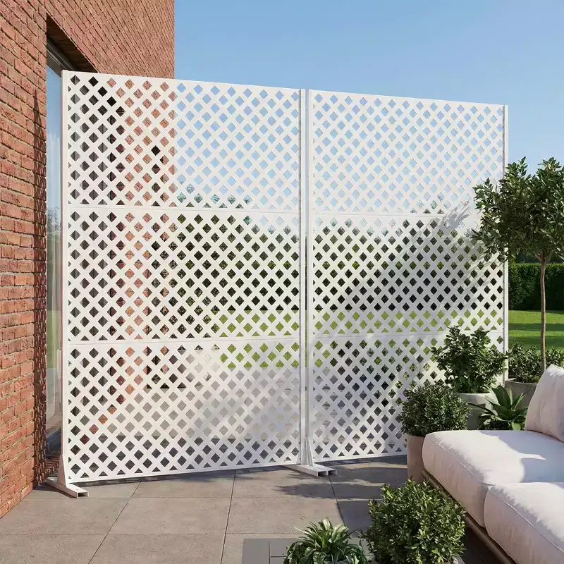MAYEERTY Laurence Diamond White Galvanized Steel Room Divider, 72x47x16, 3-Piece Double-Sided Modern Screen