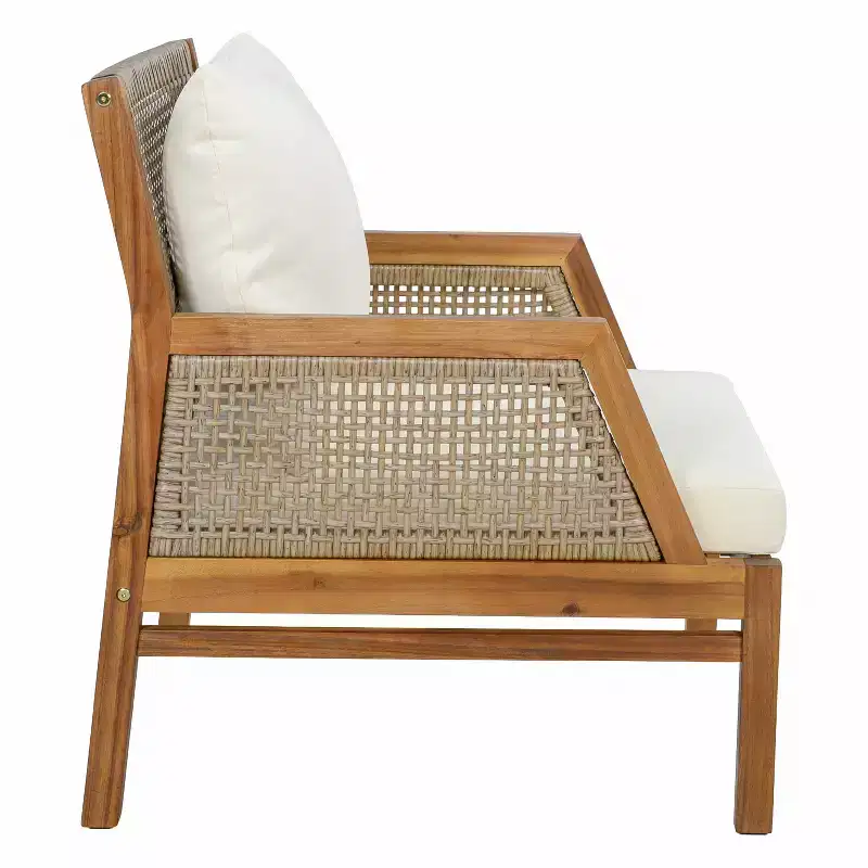 Christopher Knight Home Yaa Farmhouse Acacia Wood Patio Club Chair with Cushion and Wicker Design