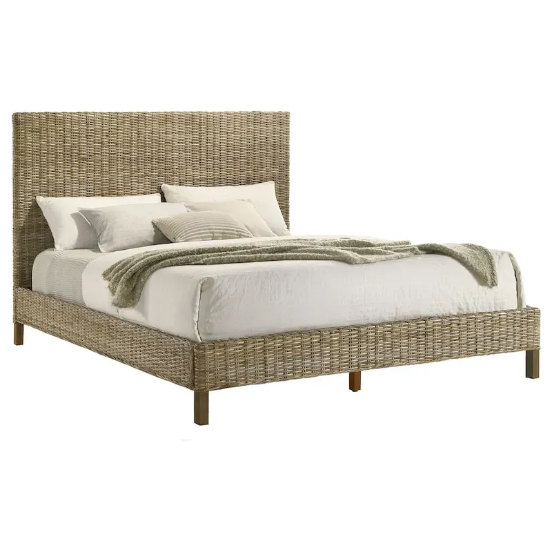 Gray Rattan Woven King Platform Bed