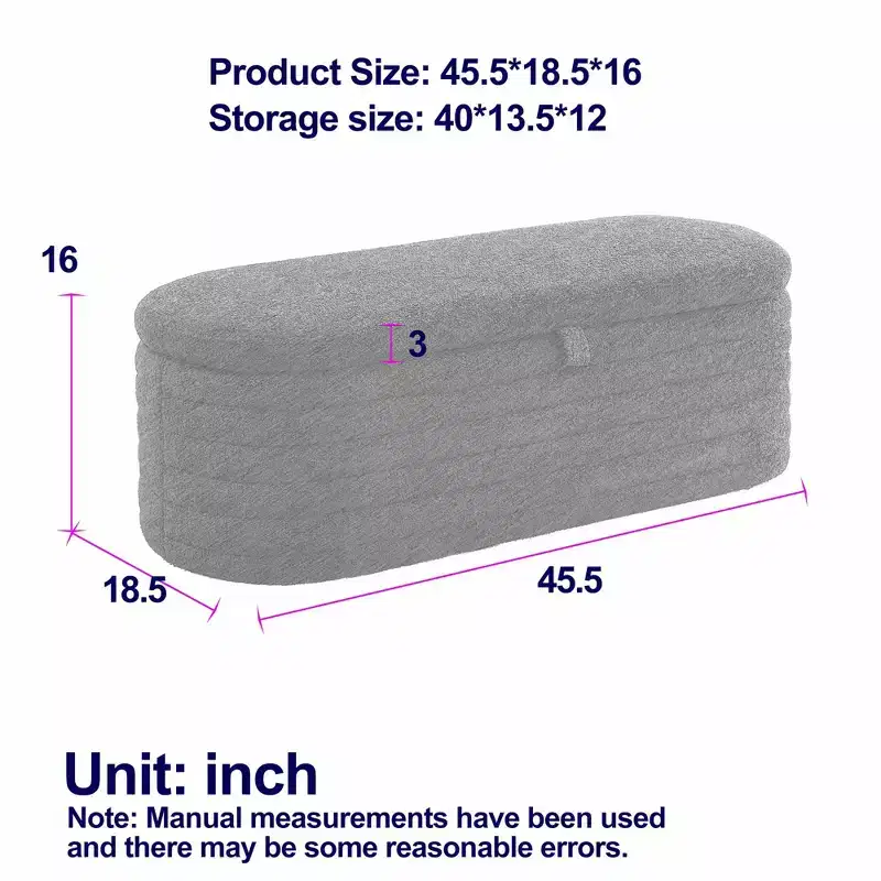 GustoWave Upholstered Modern Storage Ottoman Bench, Footrest Padded Seat with Safety Hinge, Linen Fabric, 18.5''D x 45.5''W, Grey