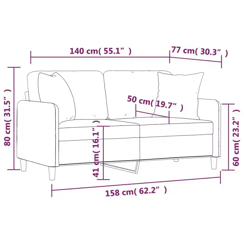 vidaXL 2-Seater Fabric Sofa with Throw Pillows-Dark Gray, Stylish Metal Frame