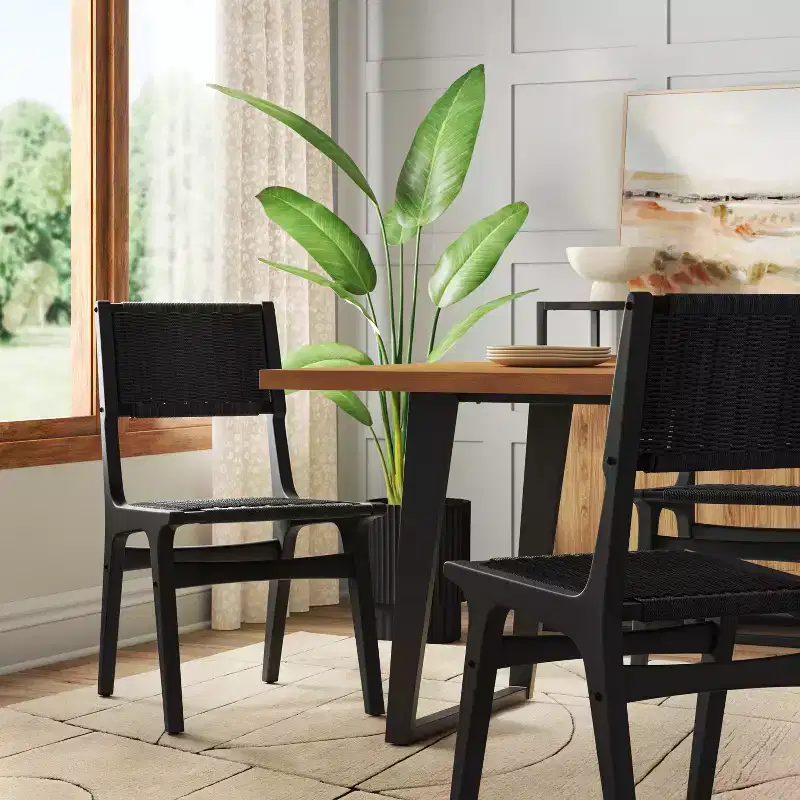 Woven Dining Chair, Rubberwood Frame, Armless, 250 lb Capacity, No Assembly