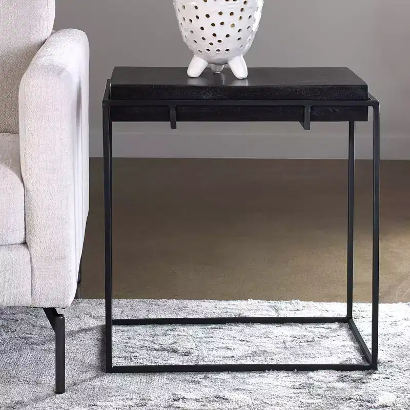 Uttermost Modern Aluminum Rectangular Accent Side End Table 22 x 12 1/2 Oxidized Black Iron Frame for Living Room Bedroom House