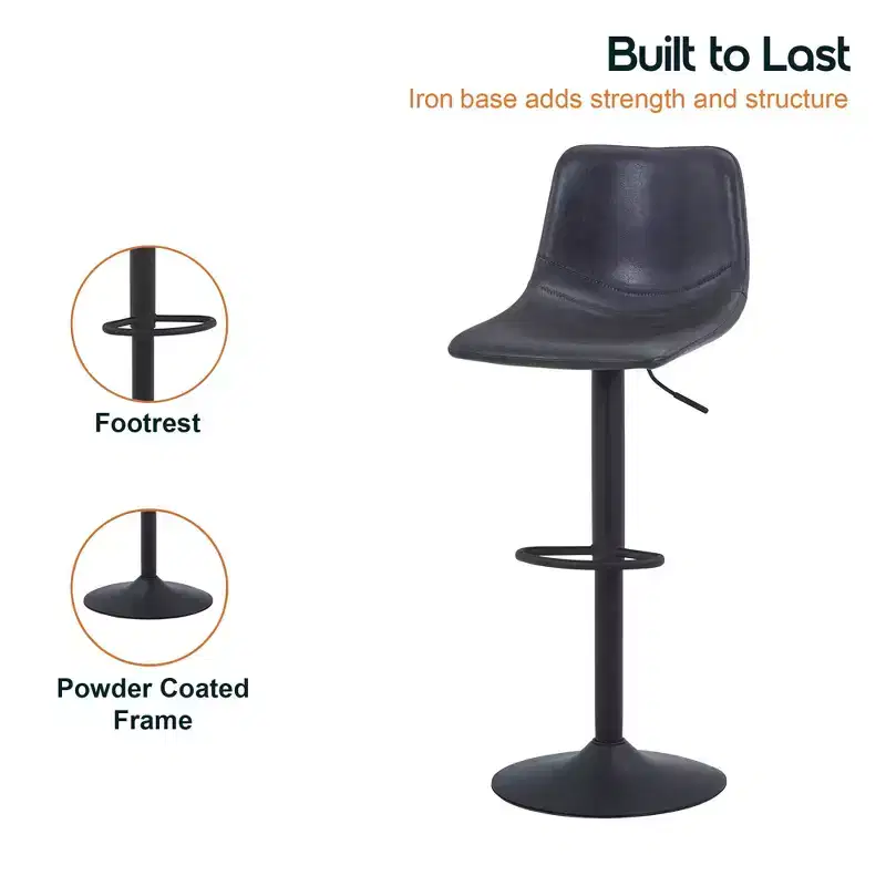 Adjustable Swivel Bar Stool Set of 2 Faux Leather Footrest Counter Height Kitchen