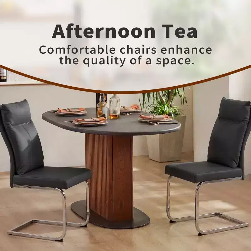 GDFStudio Olaf Modern Faux Leather Dining Chair with C-Shaped Chrome Base (Set of 2)