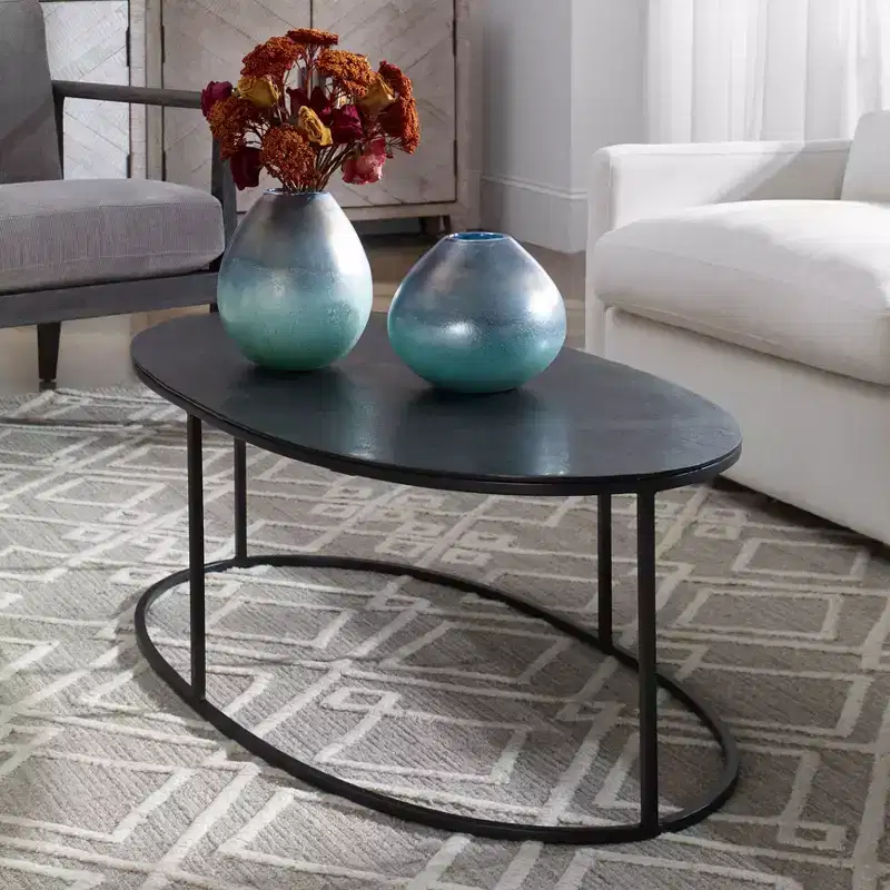 Uttermost Modern Industrial Aged Black Iron Aluminum Oval Coffee Table 48 x 24 Plated Antique Tabletop for Living Room Bedroom