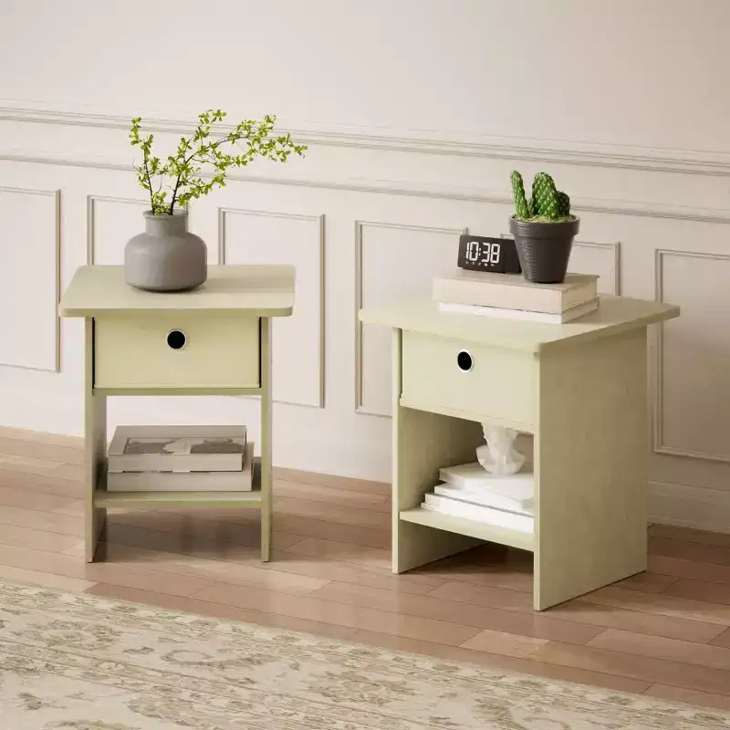 HOMLUX 2PCS Nightstand Sofa End Table Bedside Table with Bin Drawer & Open Shelf
