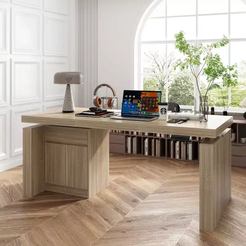 Famapy Height-Adjustable Computer Desk Office Desk  Built-In Storage Cabinet & Drawer