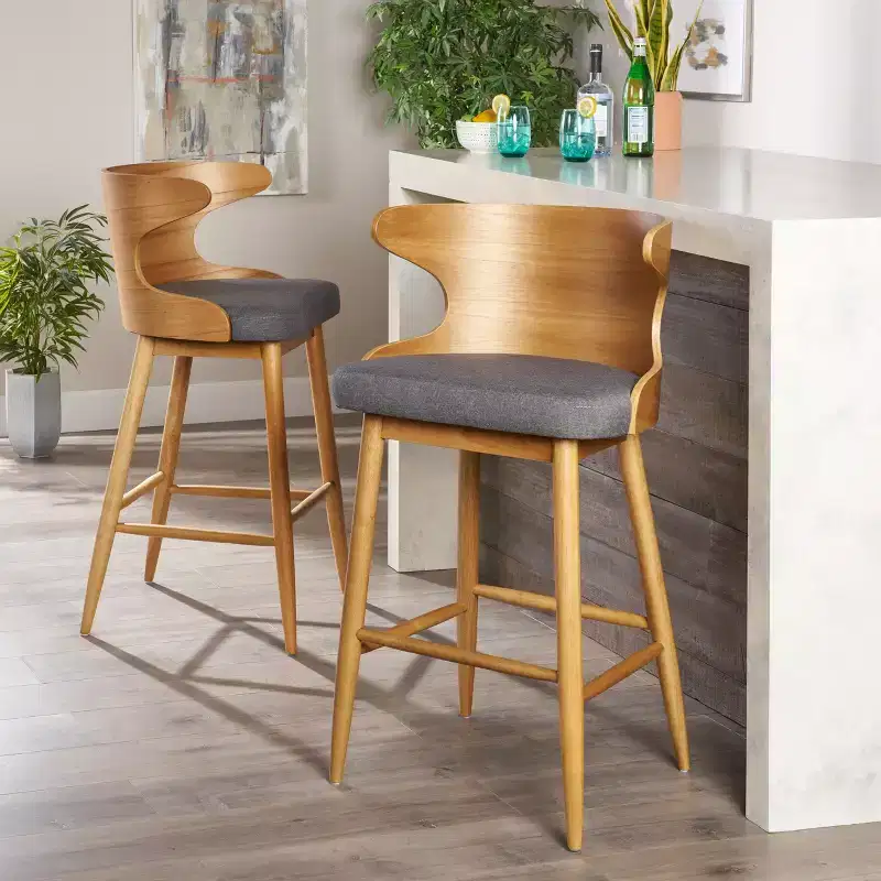 GDFStudio Cortland Mid Century Modern Fabric Upholstered Wood 30.5 Barstools (Set of 2)
