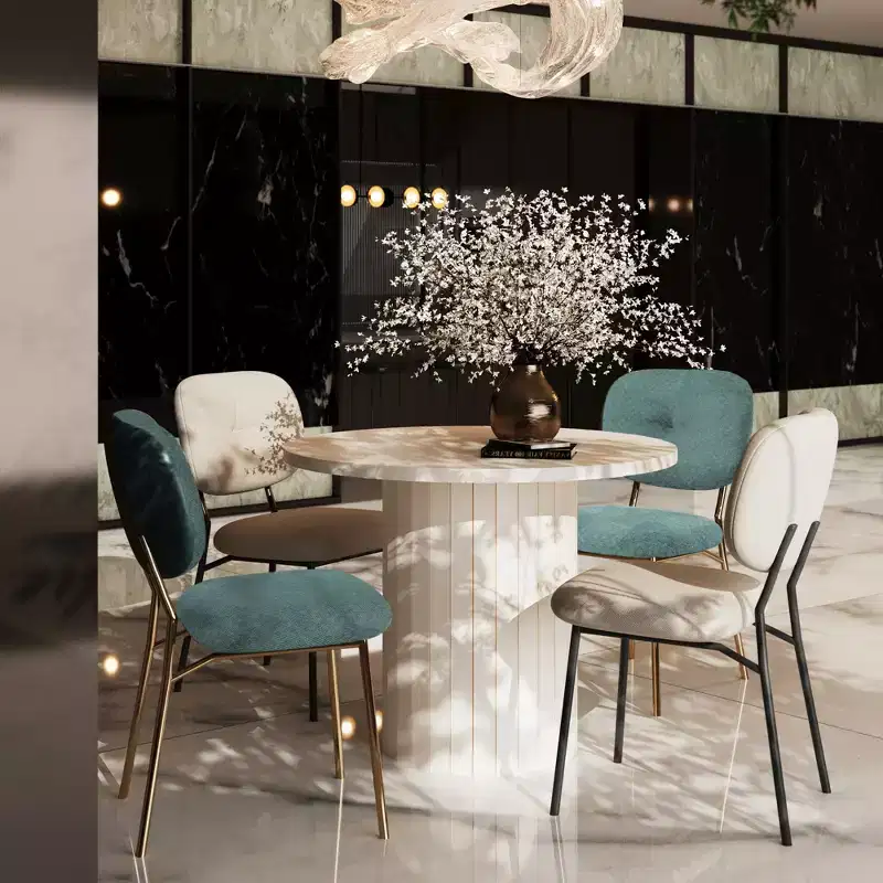 5 PCS Dining Set for 4, Modern Dining Table Set with 4 Upholstered Dining Chairs, Turquoise & Beige & White - ModernLuxe