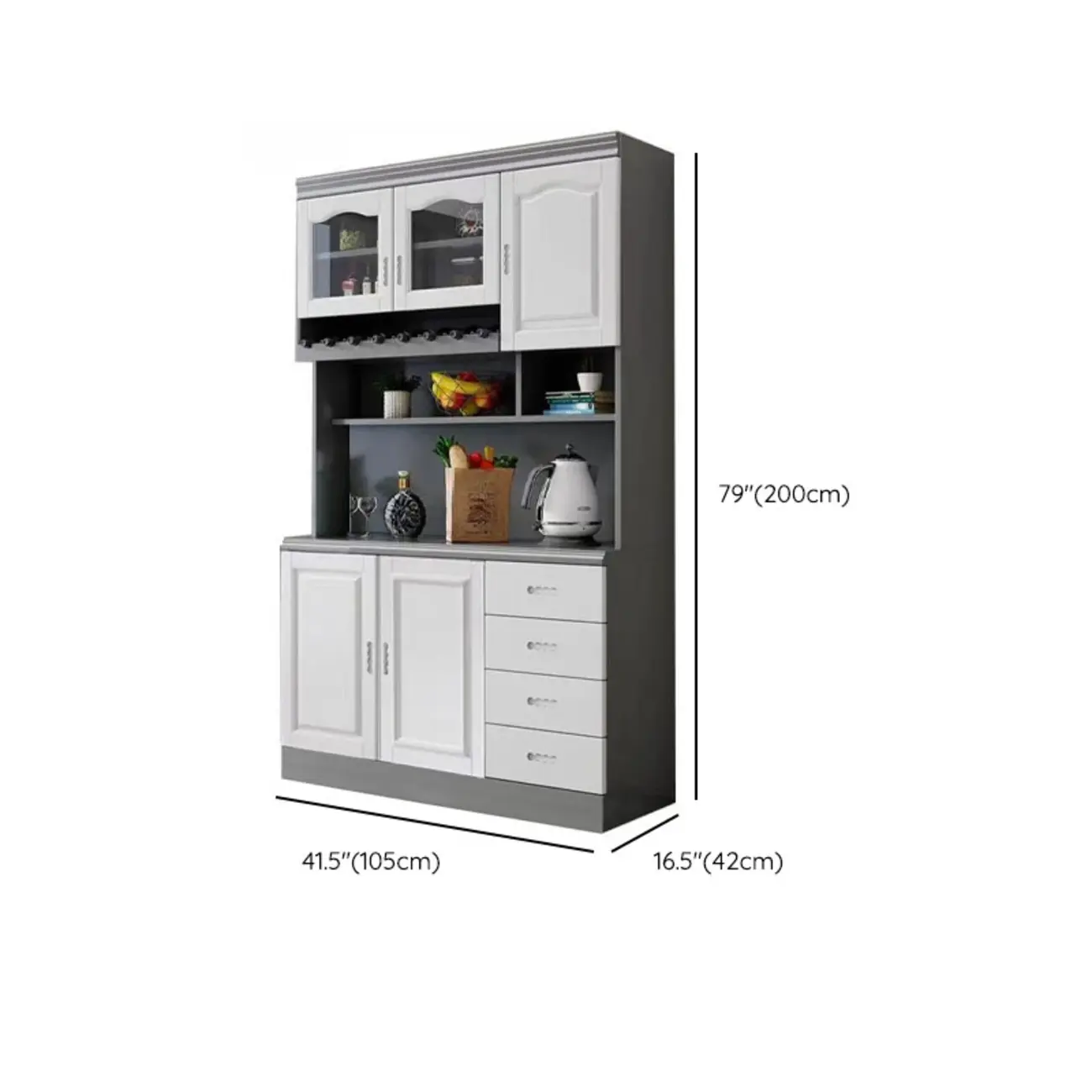 Kitchen Wooden White Cabinet Sideboard Built-in Wine Rack