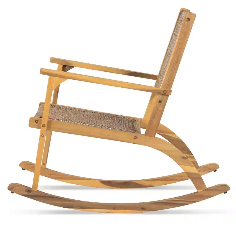GDFStudio Antonio Patio Modern Acacia Wood Rocking Chair with Wicker Back and Seat (Set of 2)