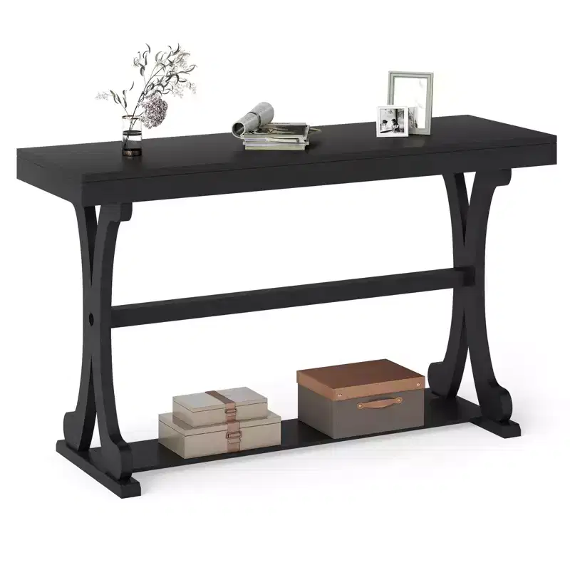 Narrow Console Table – Vintage Accent Sofa Table with Open Storage Shelf