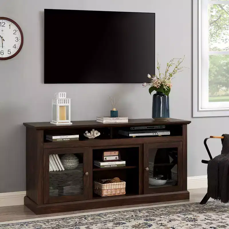 60 Inch TV Stand with Cable Management, Brown, Fits TVs up to 65 Inch