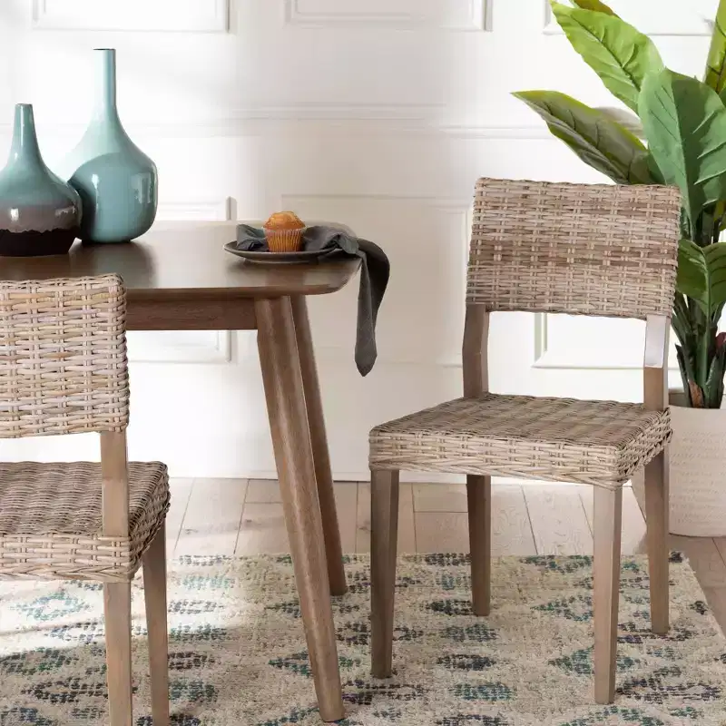 Rattan and Mahogany Wood Dining Chair, Kubu Gray/Rustic Taupe