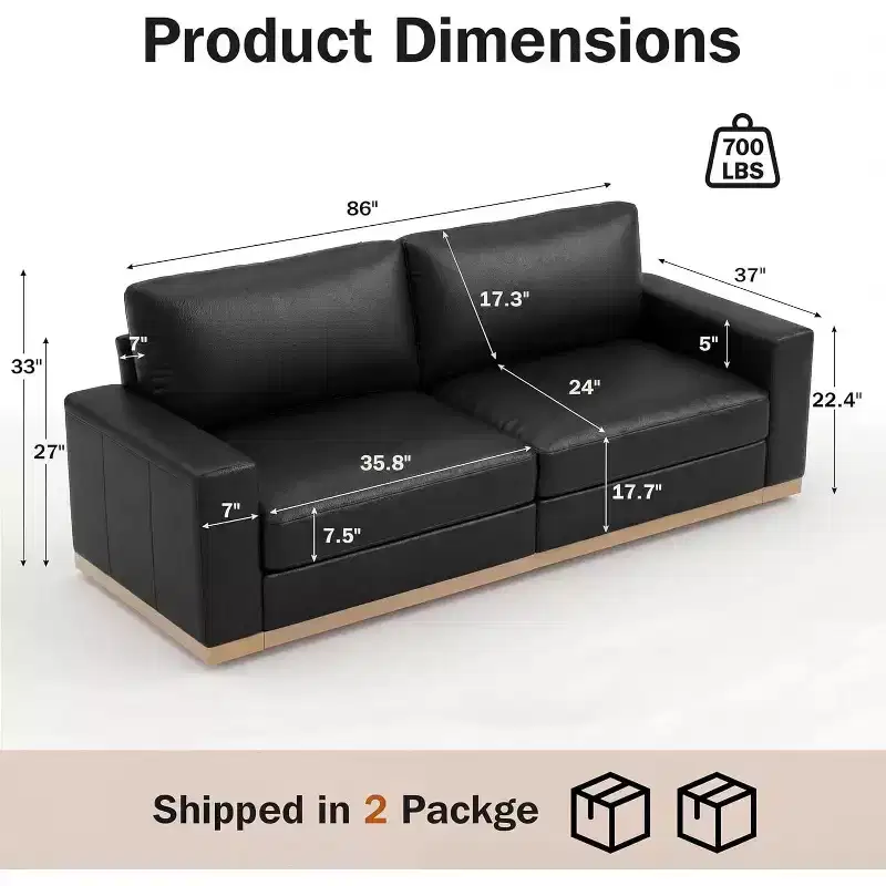 Dyonery Fixed sofa with wooden strips, cotton fabric, gray color, double person seat, 88 inches