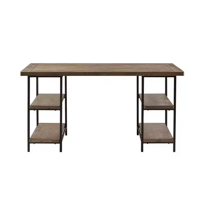 Wells Desk Gray: Madison Park Oakham Industrial Style with Side Shelving &; Large Workspace