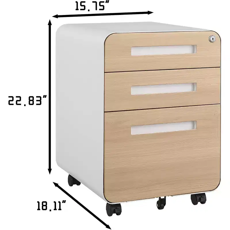 3 Drawer Mobile File Cabinet with Lock 5 Wheel Anti Tilt for A4 Letter Legal Size Under Desk, Fully Assembled