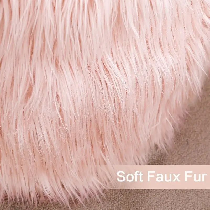 Adeco Unstuffed Ottoman Round Pouf Cushion Covers Faux Fur Foot Stool
