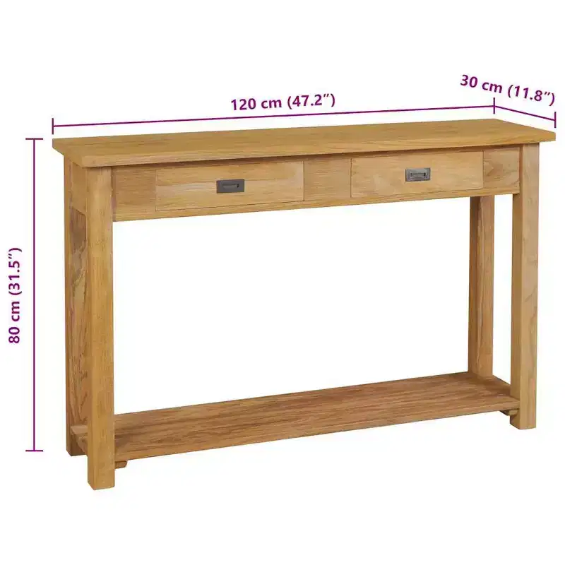 vidaXL Console Table Natural Wood Solid Teak Standard Console Table
