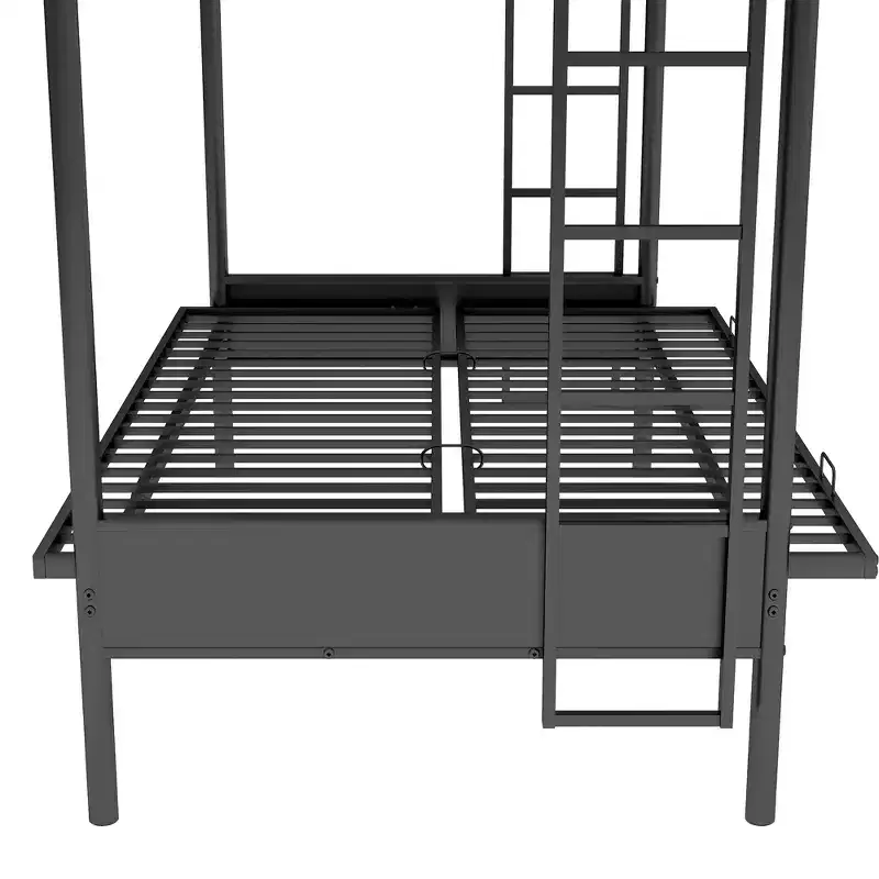 Twin over Full Metal Bunk Bed with Adjustable Lower Bunk – Black, Multi-Function