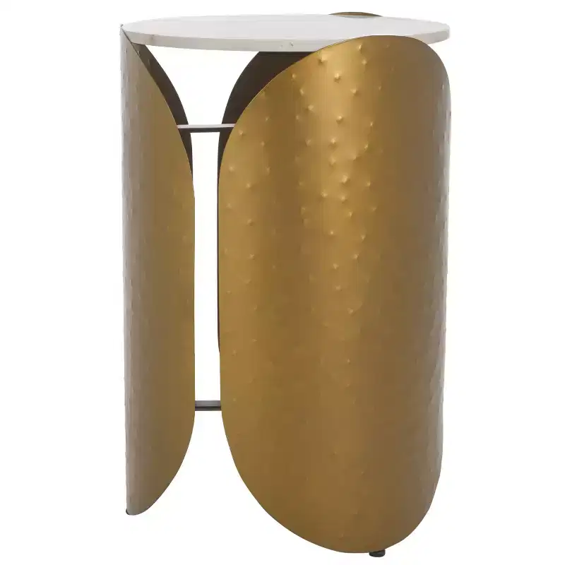 Shiara Round Accent Table - FOX5531A - White/Antique Brass - Safavieh Couture