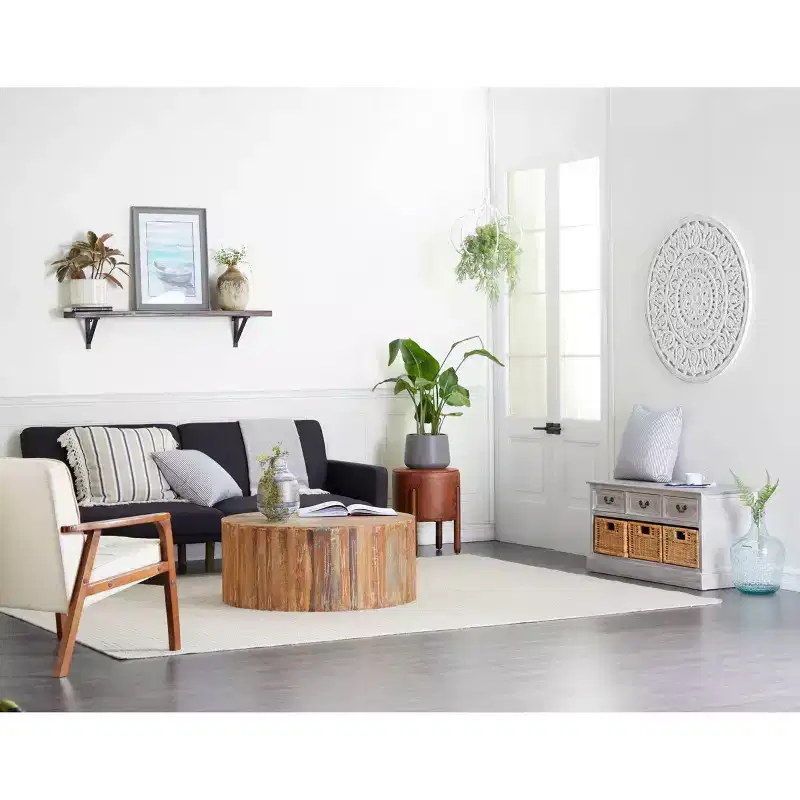 Brown Round Reclaimed Wood Coffee Table – Rustic, 1 Piece