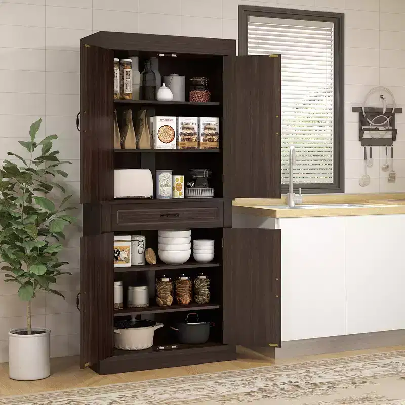HOMCOM 71 Freestanding Kitchen Pantry with 4 Doors, and 2 Large Cabinets, Tall Storage Cabinet with Wide Drawer for Kitchen Dining Room