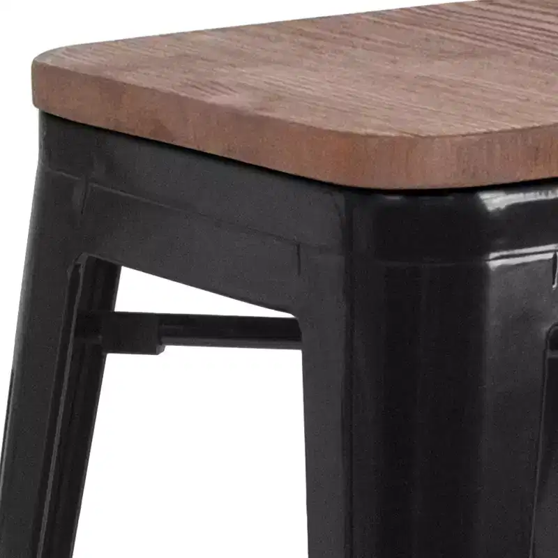 30 High Backless Metal Barstool with Square Wood Seat