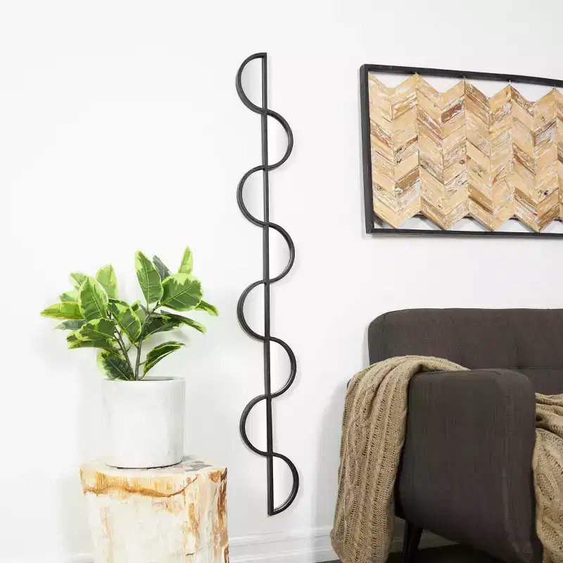 59x7 Wood Slim Stacked Wavy 8 Layer Wall Mirror: Modern Vanity Decor - Olivia & May