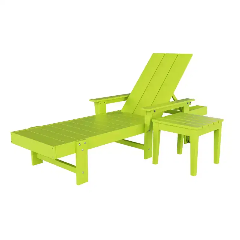 WestinTrends Ashore Modern Reclining Chaise Lounge with Side Table 2-Piece Set