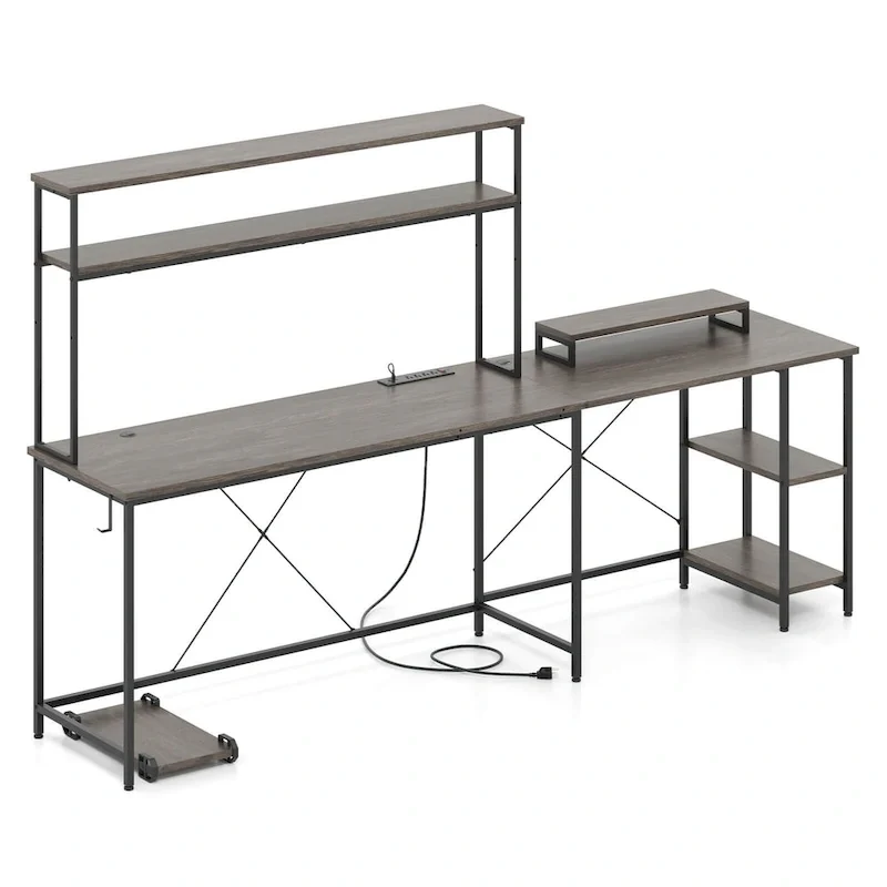 L-Shaped Gaming Desk with LED Strip & Power Outlets