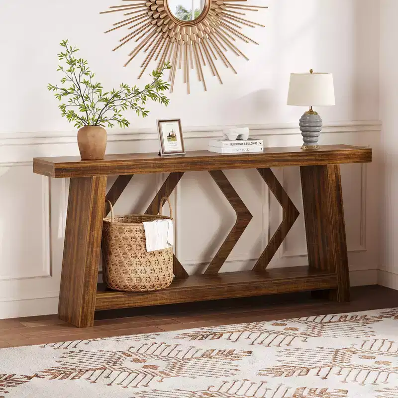 70.9 All Wood Console Table, Extra Long 2 Tier Narrow Sofa Table for Entryway Hallway Living Room