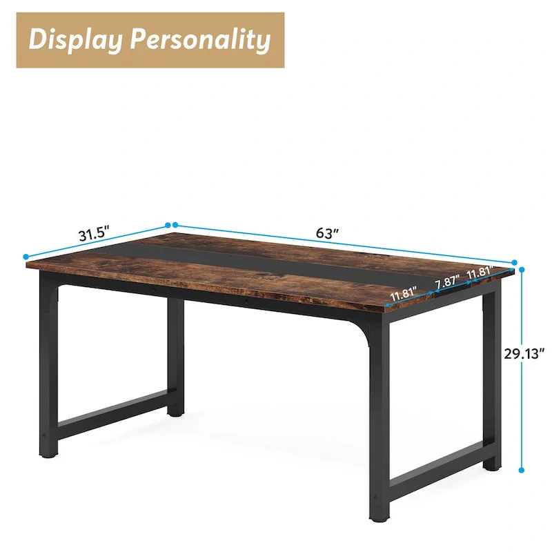 63-Inch Industrial Dining Table with Metal Frame
