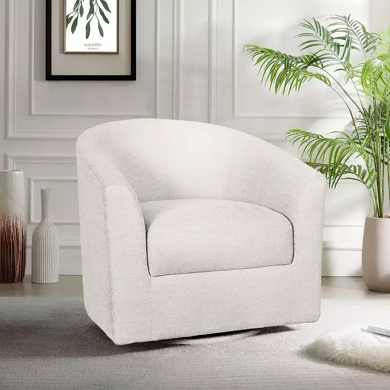 Liria Wooden Upholstered Barrel Chair for Livingroom with Metal Swivel Base| ART OF LIVING DESIGNS