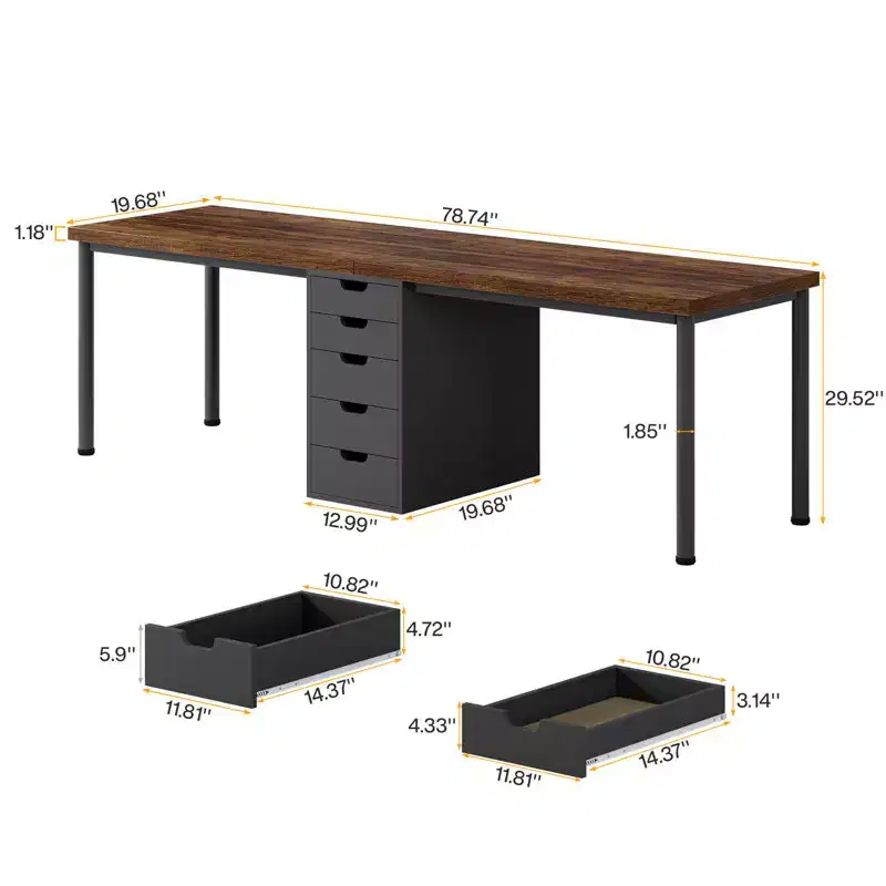 Lantine 78.74 Inches Computer Desk with 5 Drawers