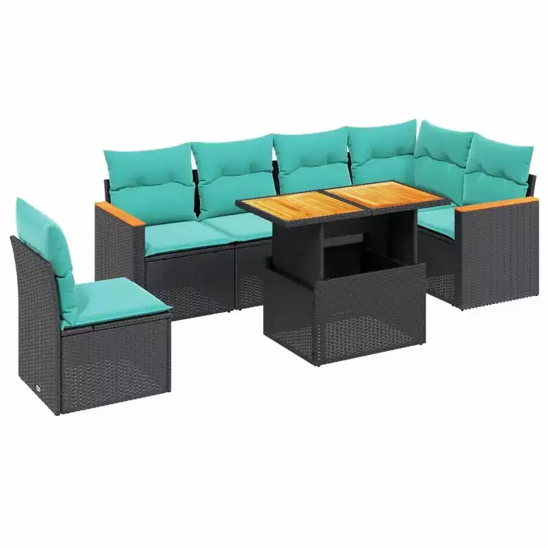 vidaXL 7 Piece Patio Sofa Set with Cushions Poly Rattan
