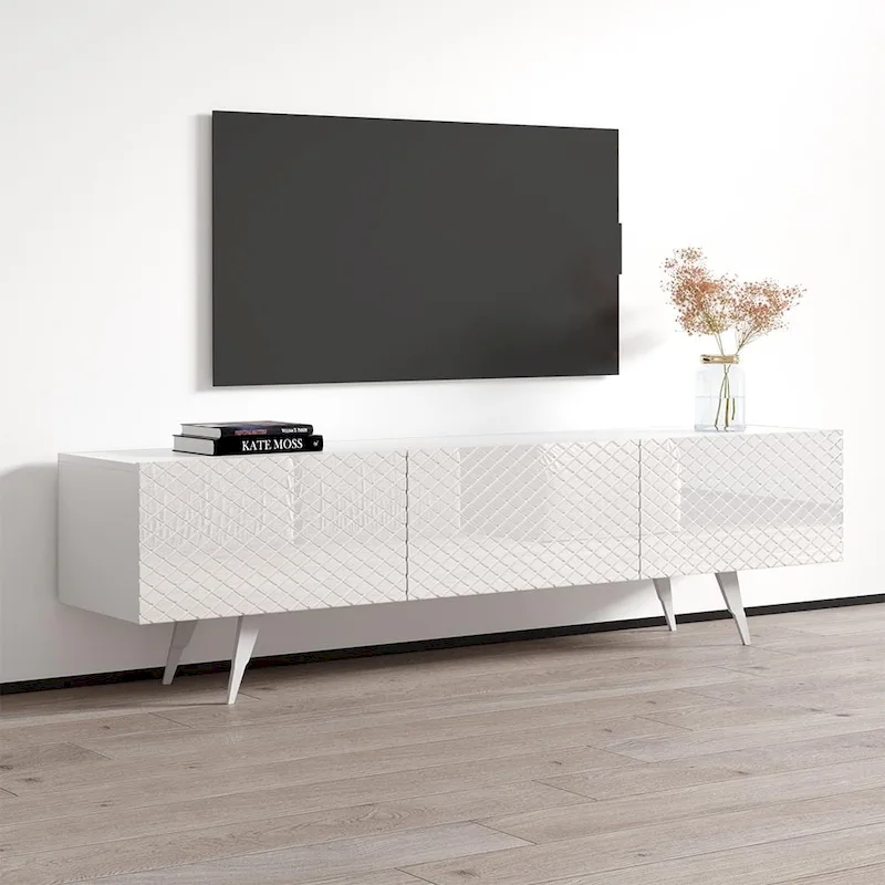 Modern TV Stand for TVs up to 80 Inch - High Gloss Front, 71W
