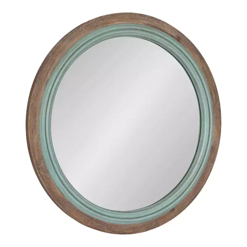 Kate and Laurel Palmer Wood Round Wall Mirror, 26 Diameter, Blue