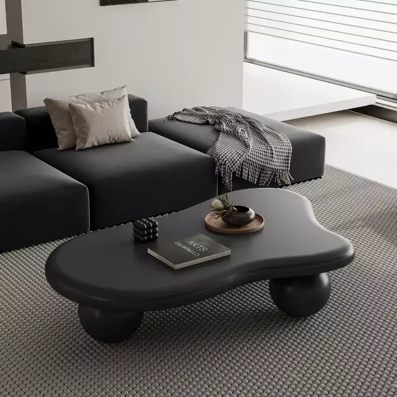 47 Cloud Coffee Table with Ball Legs, Modern Irregular Center Table for Living Room, Black