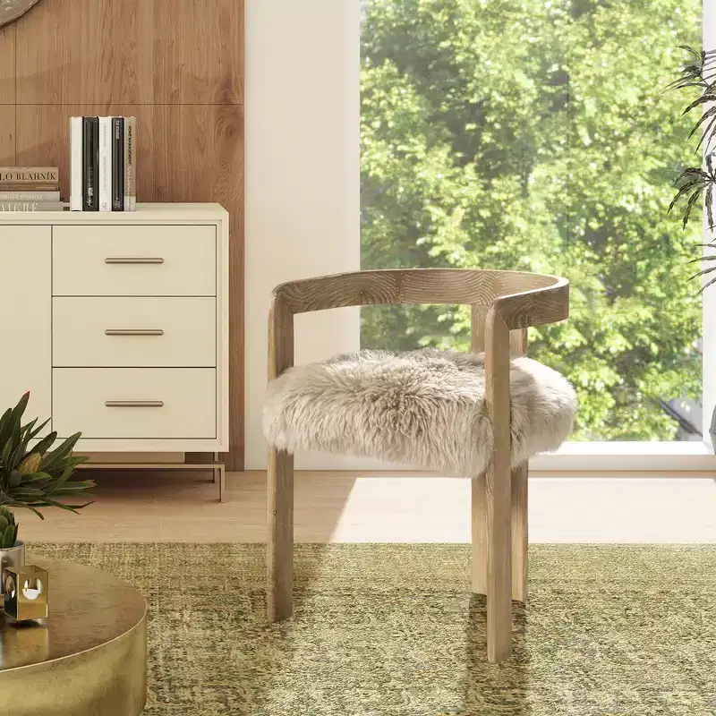 Low Back Genuine Sheepskin Fur Dining Chair, Natural Blonde