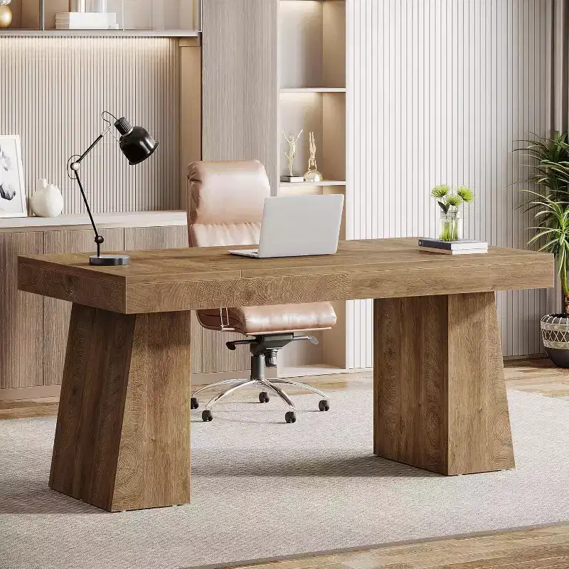Lantine 55 Inches Home Office Executive Desk with Double Trapezoid Base