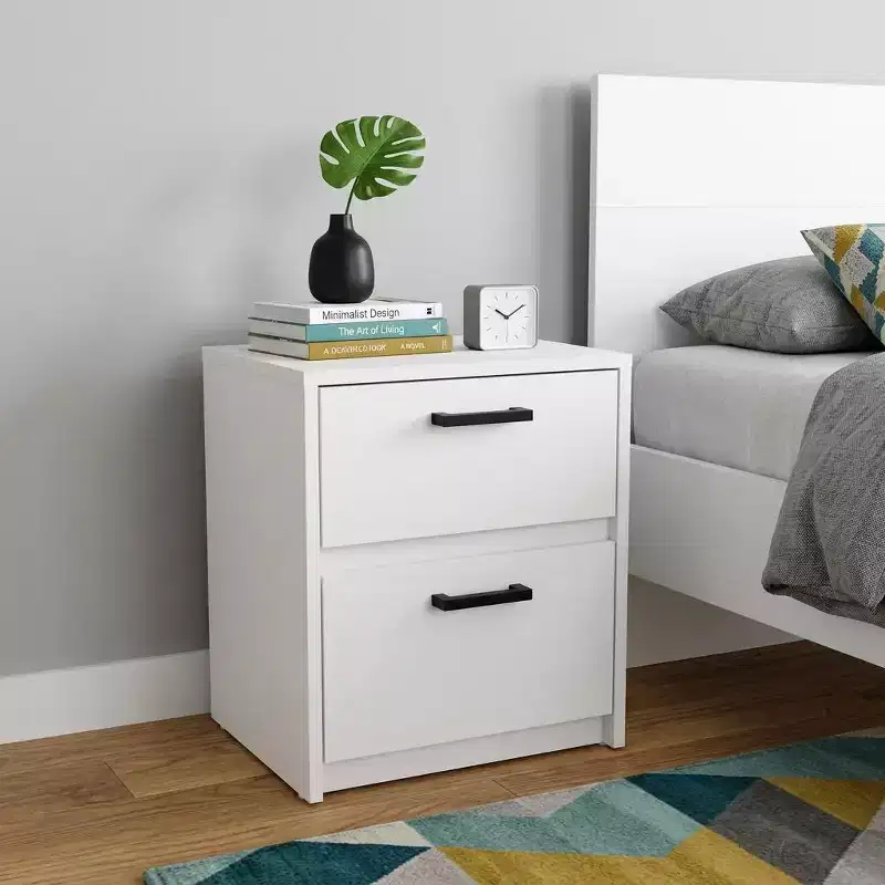 HomeRoots 19 White Wood Two Drawer Nightstand