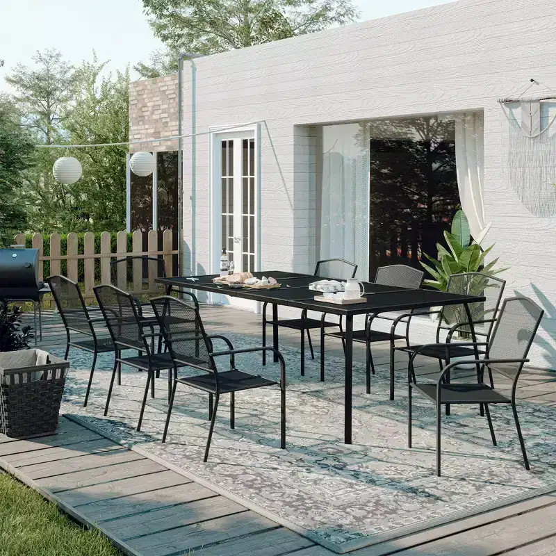 CLIHOME 9-Piece Outdoor Dining Set,Steel Frame Mesh Table & Chairs Set