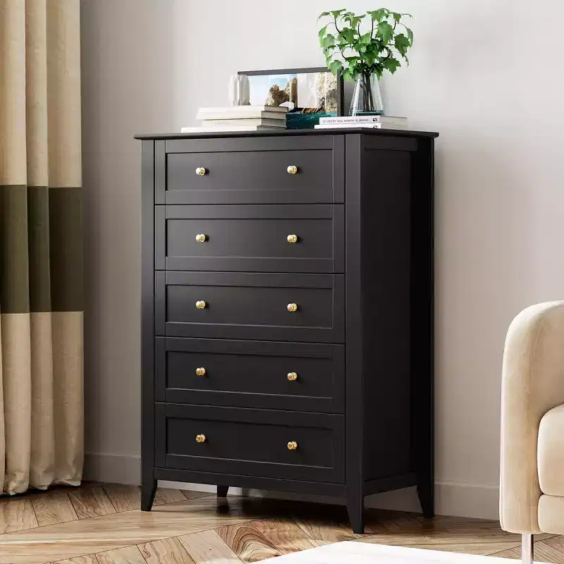 5 Drawer Tall Dresser – Black / Gray / White, 1 Person
