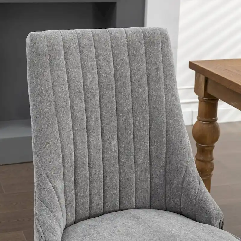 Rayon Cloth Flocking Linen Dining Chairs Channel Kitchen Dinner Upholstered Accent Chair Curved Solid Wood Legs,Set of 2