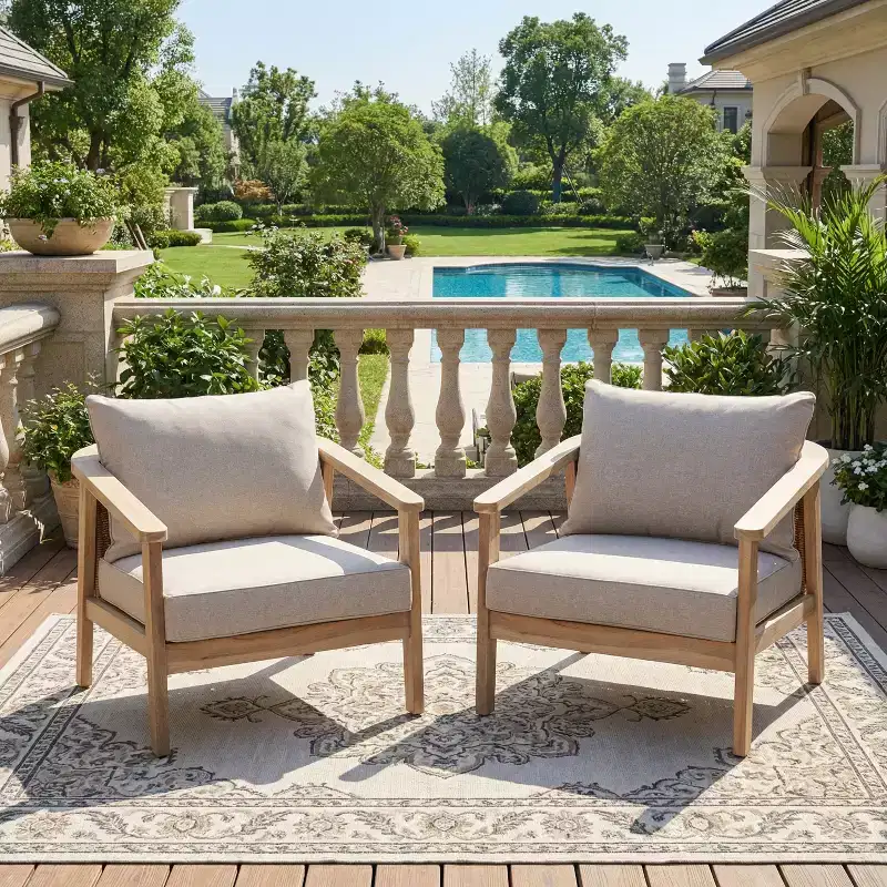 Christopher Knight Home Valentina Modern Acacia Wood Patio Club Chair with Cushion and Wicker Design