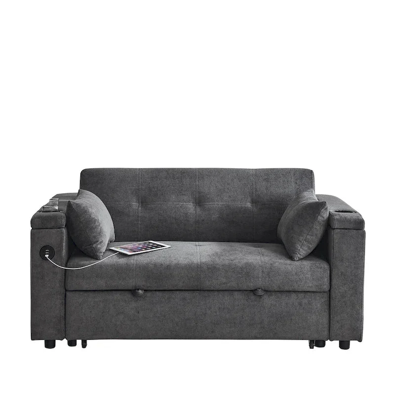 54 Pull-Out Sleeper Sofa Bed Double Seat Recliner Sofa Bed