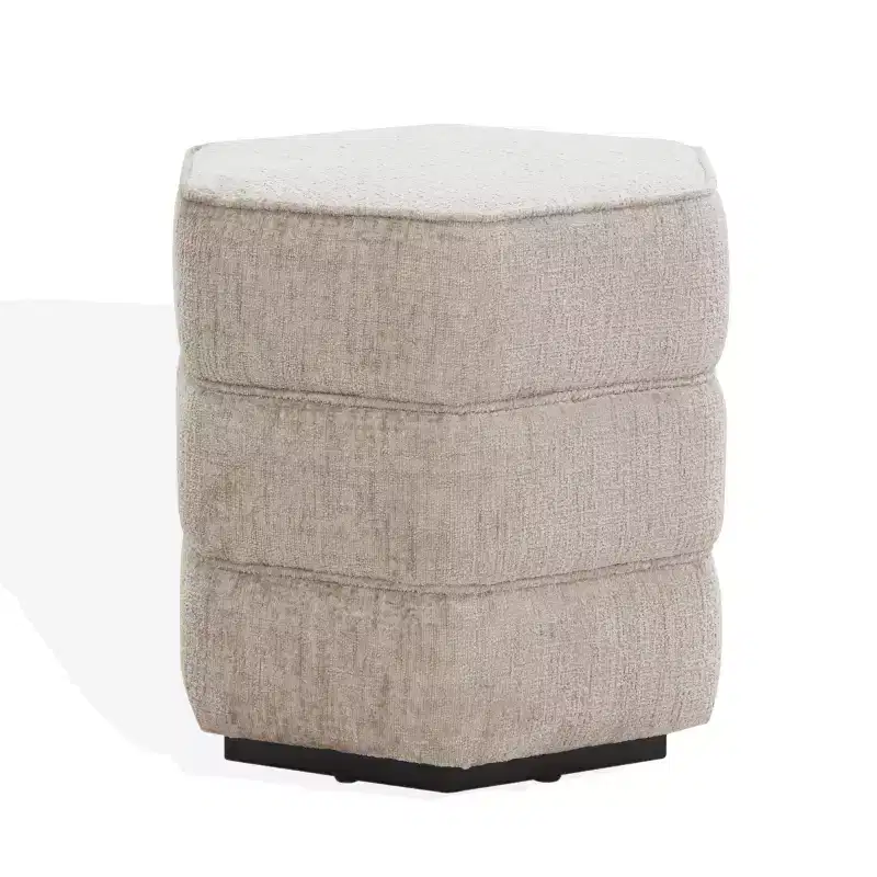 Rosaria Chenille Hexagon Ottoman — Wood Frame, Polyester, Polyurethane Foam