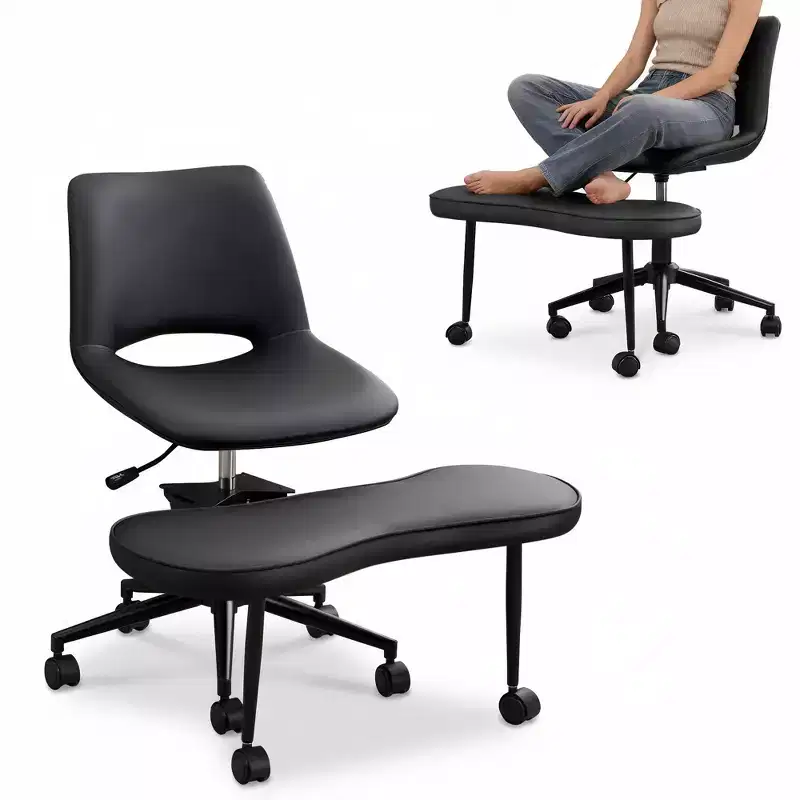 Ergonomic Cross-Legged Lounge Chair, Adjustable Meditation Chair with Lumbar Support, 360 Swivel, PU Leather,